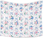 WARDOS Coquette Pink Bow Tapestry, Coquette Room Decor, Preppy Pink and Blue Floral Tapestry, Cute Preppy Room Decor Teen Girls, Girly Bedroom Decor, Coquette Stuff, 50x60 Inch