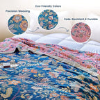 MSGKV Boho Throw Blanket for Bed 60"x80" 100% Cotton Twin Floral Blanket Spring Breathable Lightweigh Muslin Home Decorative Blankets for Couch