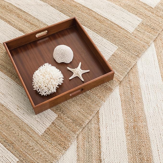 Dash and Albert Milo Jute & Cotton Area Rug - 7.5 X 9.5 Ivory Stripe Handwoven Accent Rug - Durable, Low Pile, Guest Room, Home Office, Dining Room - Premium Luxury Hotel Quality Soft Breathable