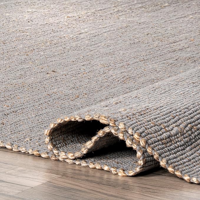 Nuloom Elfriede Handmade, Grey, 2'6" x 6', Solid, Rustic, Jute, Soft and Textured, High Traffic, Stain Resistant, Easy Clean, Durable Area Rug for Bedroom, Living Room, Dining, Den, Foyer