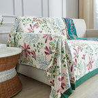 Boho Throw Blanket for Bed 50”x60”, 100% Cotton Woven Blanket for Couch Sofa, Ultra Soft 4-Layer Muslin Quilt with Floral Printed, Farmhouse Bed Blanket/Cover for Living Room Decor