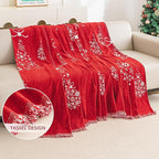 hyha Couch Cover for Dogs, Boho Sofa Covers for 3 Cushion Couch Washable, Chenille Sofa Slipcover for Pets, Soft Loveseat Sectional Couch Throw Blankets with Tassels (Red Snowflakes,88.5x134 Inch)