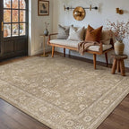 5x7 Area Rug Brown Washable Vintage Carpet Living Room Bedroom Non Slip Stain Soft Resistant Low Pile Thin Boho Accent Indoor Throw Rug for Dining Room Office