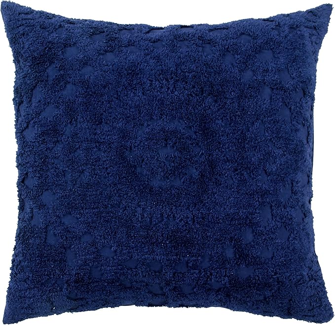Better Trends Rio Collection is Super Soft and Light Weight in Floral Design 100% Cotton Tufted Unique Luxurious Machine Washable Tumble Dry, Euro Sham, Navy