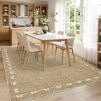 GarveeHome Bow Washable 8x10 Area Rug for Living Room Non Slip Soft Bedroom Rugs Solid Light Brown Bordered Rug Low Pile Stain Resistant Carpet for Nursery Dining Room Playroom Classroom, Light Brown