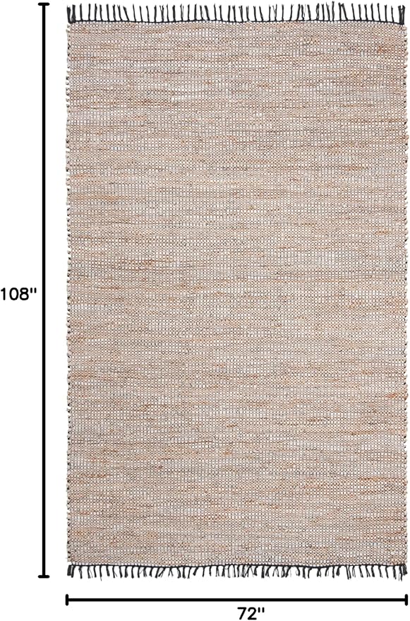 SAFAVIEH Vintage Leather Collection Area Rug - 6' x 9', Silver, Handmade Boho Fringe Leather & Jute, Ideal for High Traffic Areas in Living Room, Bedroom (VTL203G)