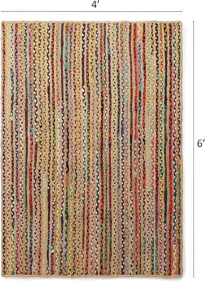 · REDEARTH · Jute Cotton Chindi Area Rug - 4'x6' Rectangular Rug, Handwoven, Non-Shedding, Soft & Durable – Multi Tones for Home Décor in Living Room, Dining Room, Bedroom, Set of 2