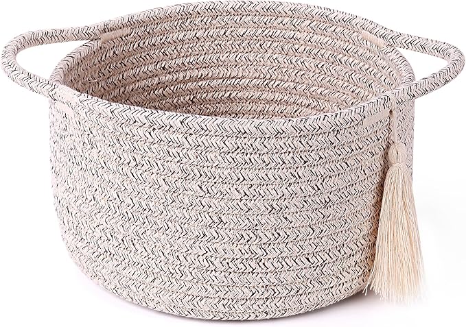 Small Gift Basket Empty Set of 2 - Little Cute Woven Rope Organizer Bins for Baby Shower Gifting, Makeup, Bathroom, Desk, Decorative Vanity - Pre-Shaped, Brown