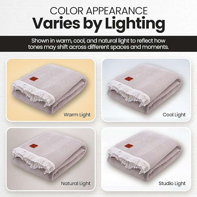 Gold Case Throw Blanket for Bed - 100% Recycled Turkish Cotton Blanket - Elegant Lightweight Soft Throw Blankets for Bed & Living Room - Twin Size Cozy Blankets - 71x90 - Beige