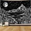 Zussun Black and White Mountain Forest Tapestry for Bedroom Aesthetic Dark Nature Lake Landscape Tapestries Wall Hanging Moon and Stars Wall Tapestry for Living Room Dorm 80 × 60 Inch