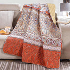 Exclusivo Mezcla 50"x 60" Quilted Throw Blanket- Microfiber Quilt Throw with Boho Striped Pattern, Reversible Brick-Red Versatile Lap Quilt for All Seasons, Lightweight Throws for Bed/Couch/Sofa