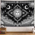 Accnicc Black and White Sun and Moon Tapestry Hippie Boho Celestial Wall Tapestry for Bedroom Aesthetic Vintage Plant Spiritual Small Tapestries Wall Hanging for Dorm Living Room Decor 60 x 44 Inch