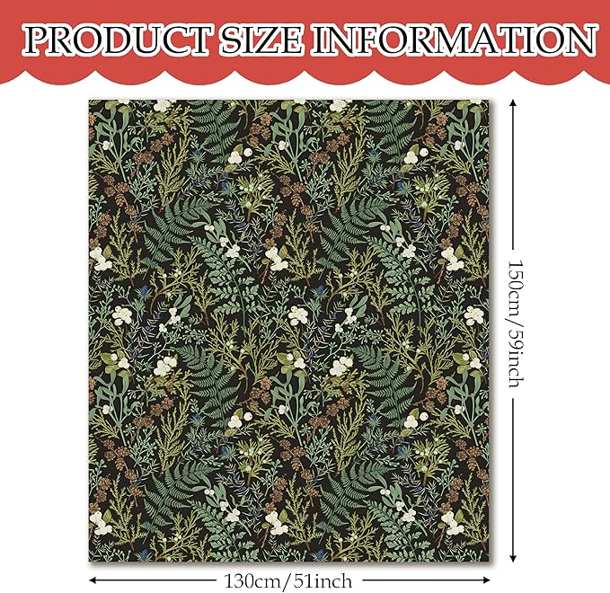 Plant Blanket, Dark Green Botanical Wildflower Plant Fern Leaves Decorative Throw Blanket for Couch Sofa Bed, Dark Green Throw Blanket for Living Room Bedroom Decor, 50x60 Inches