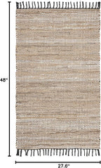 SAFAVIEH Vintage Leather Collection Accent Rug - 2'3" x 4', Beige, Handmade Boho Fringe Leather & Jute, Ideal for High Traffic Areas in Entryway, Living Room, Bedroom (VTL203B)