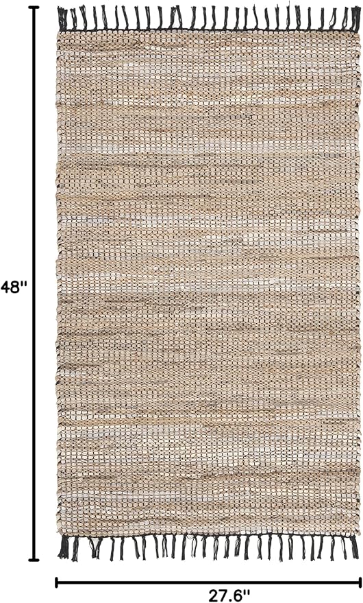 SAFAVIEH Vintage Leather Collection Accent Rug - 2'3" x 4', Beige, Handmade Boho Fringe Leather & Jute, Ideal for High Traffic Areas in Entryway, Living Room, Bedroom (VTL203B)