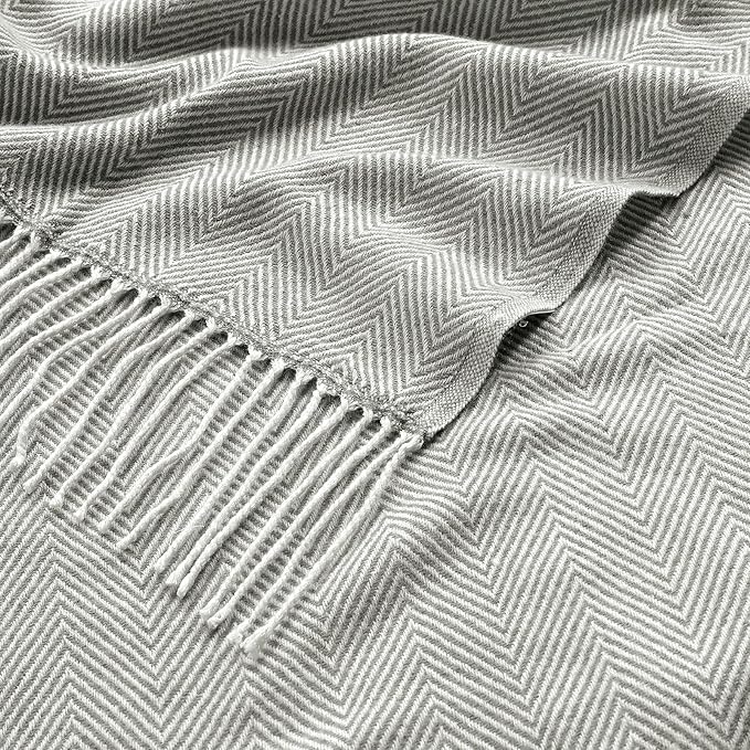 BOURINA Herringbone Throw Blanket,Soft Lightweight Cozy Throw for Bed Couch Decorative Blanket, Light Grey 50" x 60"