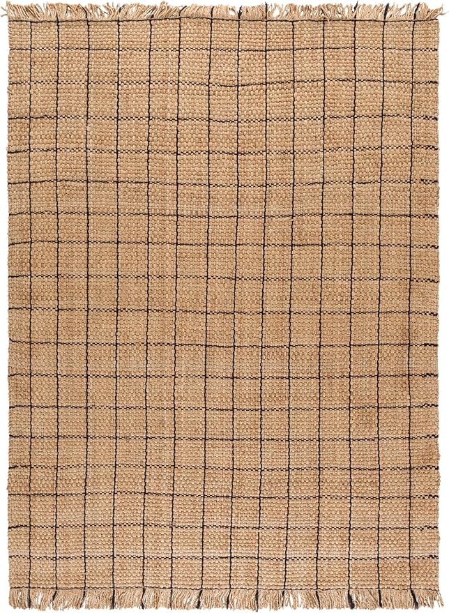 SAFAVIEH Area Rug 8x10 - Natural Fiber Collection - Large - Natural & Black, Handmade Jute, Ideal for Living Room, Bedroom, Dining Space (NF602Z)