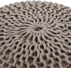 Nahunta Knitted Round Pouf - Cotton - Brown