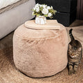 Cozy Plush Brown Pouf | Living Room Ottoman Footrest at 20 x 15 Inches | Soft, Non-Shedding Round Stool Sofa Ottoman with Supportive Foam Filling | Foot Rest for Couch