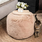 Cozy Plush Brown Pouf | Living Room Ottoman Footrest at 20 x 15 Inches | Soft, Non-Shedding Round Stool Sofa Ottoman with Supportive Foam Filling | Foot Rest for Couch