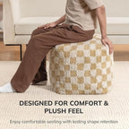 Anji Mountain Pouf Ottoman Foot Rest, Handmade Ottoman Pouf, Comfortable Foot Stool, Decorative Floor Seating for Living Room Decor, Bedroom & Home Décor Accent - Beige