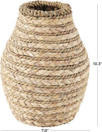 Deco 79 Seagrass Handmade Decorative Vase Braided Centerpiece Vase, Vase for Home Decoration 8" x 8" x 10", Light Brown