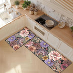 Boho Floral Kitchen Mats for Floor 2PCS Anti Fatigue Mats for Kitchen Floor Cushioned Non Slip Waterproof Memory Foam PVC Kitchen Rugs Set for Sink,Office,Laundry 17.3"x28"+17.3"x47"