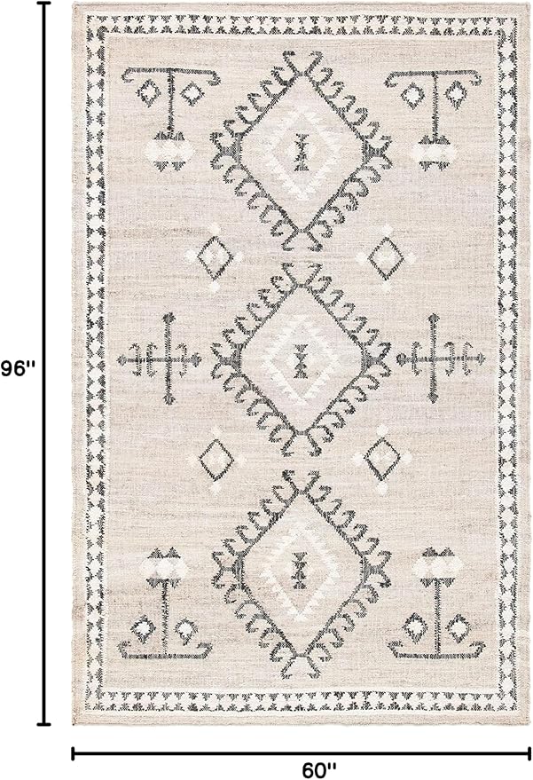 SAFAVIEH Kilim Collection Area Rug - 5' x 8', Grey & Black, Handmade Flat Weave Jute, Ideal for High Traffic Areas in Living Room, Bedroom (KLM762F)