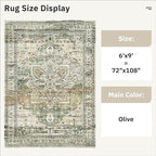 6x9 Area Rugs for Living Room Non-Slip Washable Rugs 6x9 Vintage Rug for Bedroom Dinning Room Ultra-Thin Area Rugs Farmhouse Home Decor Olive/Beige