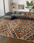 Area Rug 9x12 Rug Machine Washable Non-Slip Low Pile Print Pattern Fall Western Rug for Living Room Bedroom Entryway Tribal Series -Orange/Brown