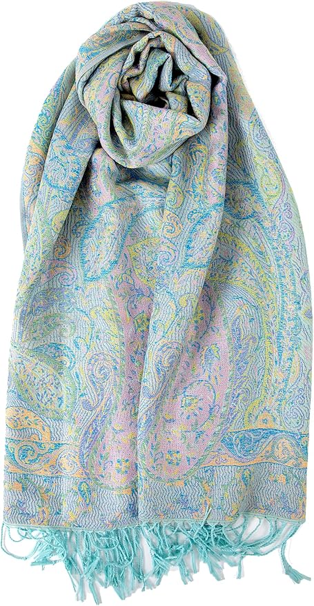Achillea Reversible Paisley Pashmina Rave Scarf – Exotic Indian Shawls and Wraps for Evening Dresses, Festivals, All Seasons
