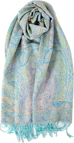 Achillea Reversible Paisley Pashmina Rave Scarf – Exotic Indian Shawls and Wraps for Evening Dresses, Festivals, All Seasons