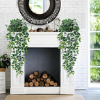 Waipfaru 2Pcs Fake Hanging Plants with Pot Deep Green Eucalyptus Leaves UV Resistant Fake Vines Ivy Artificial Plants Outdoor Faux Plants Indoor Bedroom Living Room Boho Wall Porch Shelf Decor