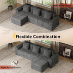 WLIVE 110'' Cloud Sectional Couches for Living Room, Modular Boneless Couch with Right Facing Chaise, L Shape Memory Foam Corduroy, with Ottoman, Grey