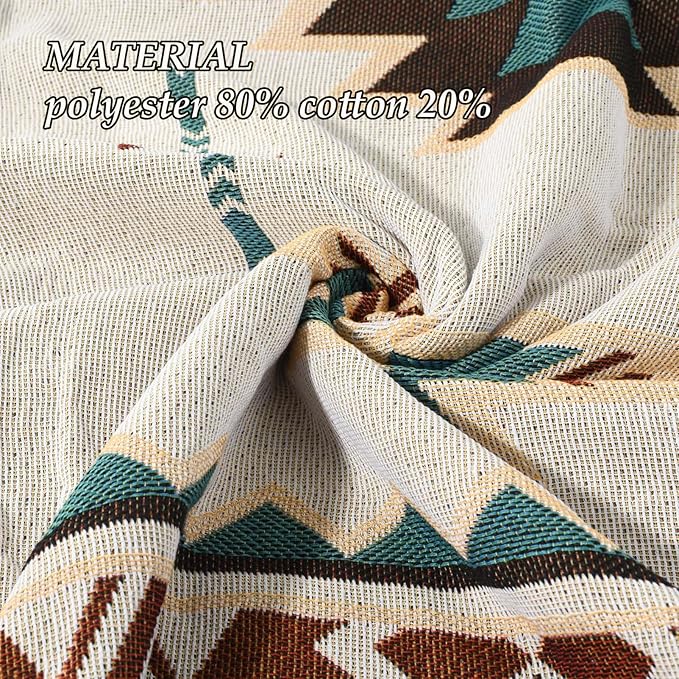 Snycler Boho Throw Blanket for Bed 50 * 60inch Woven Blanket Cotton Polyester Farmhouse Decor for Indoor Outdoor Sofa Bedroom Garden，All Season(White)
