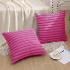 Pallene Faux Fur Plush Throw Pillow Covers 18x18 Set of 2, Luxury Soft Fluffy Striped Decorative Pillow Covers for Sofa, Couch, Living Room, Hot Pink
