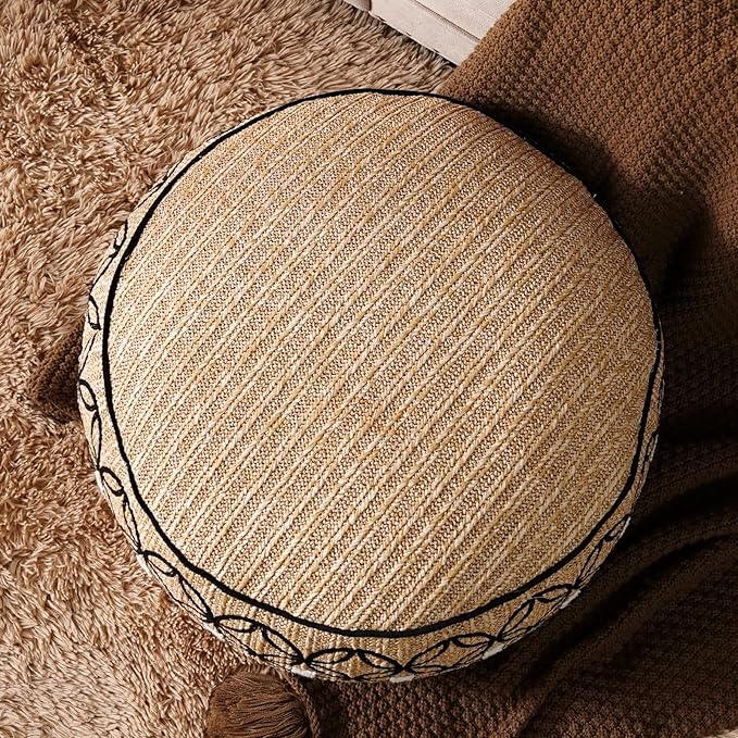 SUTAVIA Pouf Cover Ottoman Unstuffed Pouf Seat Footrest Decorative Storage Bean Bag Floor Chair for Home Decor Living Room Bedroom (Linen Decor, Round, 20" D x 20" W x 8" H)