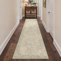 GENIMO 2X10 Washable Vintage Runner Rug for Hallway, Non-Slip Low Pile Chenille Print Rug, Soft Rugs for Indoor Entryway Kitchen Corridor, Linen & Taupe
