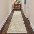GENIMO 2X10 Washable Vintage Runner Rug for Hallway, Non-Slip Low Pile Chenille Print Rug, Soft Rugs for Indoor Entryway Kitchen Corridor, Linen & Taupe