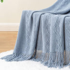 BATTILO HOME Bluish Grey Throw Blanket for Couch, Soft Knit Throws with Tassels for Home Decor, Blue Blankets and Throws for Bed Sofa, 50"x60"
