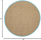 SAFAVIEH Area Rug 6' Round - Natural Fiber Collection - Natural & Turquoise, Seagrass, Basketweave Pattern with Border (NF114S)