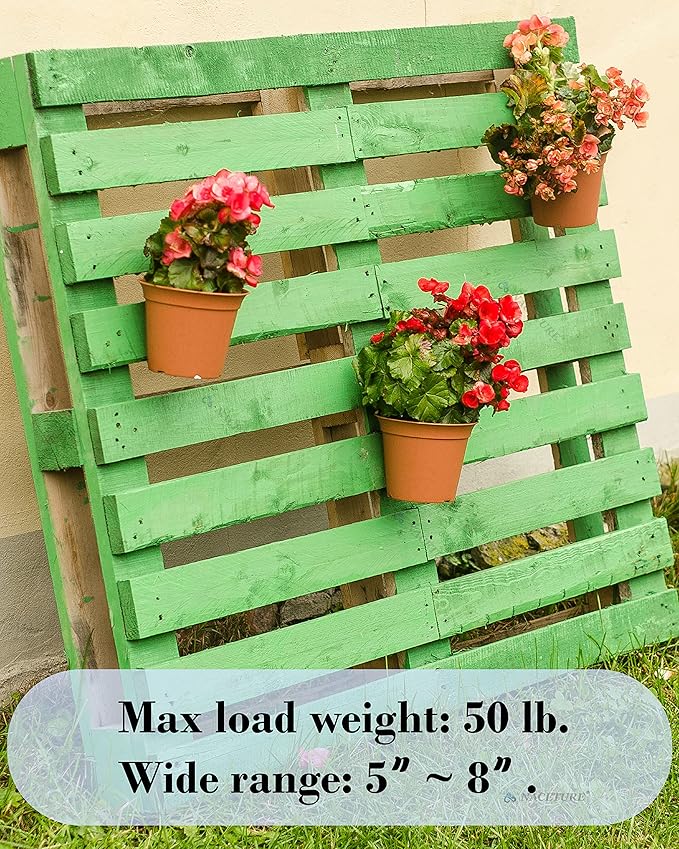 NACETURE 12 Pack Stainless Steel Plant Hangers Flower Pot Clips - Outdoor Wall Hook Metal Plant Stand Holds 5" to 8" Standard Flower Pot
