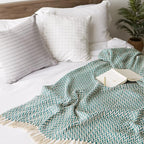DII Modern Zig Zag Throw Blanket Woven Cotton, Hand-Knotted 2.5" Fringe, 50x60, Teal