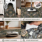 Vintage Runner Rugs for Hallways - 2'6"x10' Wide Kitchen Runners, 10 ft Long Entryway Rug, Botanical Pattern with Flowers and Leaves, Washable Non Slip Low Pile