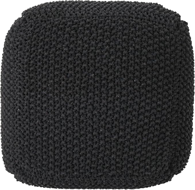 Christopher Knight Home Joyce Knitted Cotton Square Pouf, Dark Grey Small