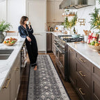 Hallway Washable Runner Rug - 2'6x12 Kitchen Rugs Entryway Rug Runner Vintage Soft Floor Mat Non Slip Indoor Farmhouse Carpet for Bathroom Living Room Bedroom (2'6''x12', Black)