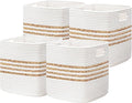 UBBCARE Set of 4 Storage Cubes 11 X 10.5 X 10.5 in, Water Hyacinth Storage Bins for Shelves, Toys, Book, Storage Baskets with Handles, Cotton Rope Woven Baskets for Organizing, White