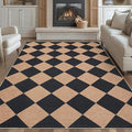 GarveeHome Easy Jute 8x10 Area Rugs for Living Room Checkered Rugs Machine Washable Non-Slip Backing Indoor Outdoor Carpets for Farmhouse Dining Room Nursery Patio Black Tan
