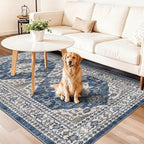 Washable 4x8 Hallway Runner Rug: Vintage 8ft Soft Runners for Entry Kitchen Wide Low Pile Carpet with Non-Slip Backing for Living Room Bedroom Thin Bathroom Carpet for Dining Room Foyer（4x8,Blue