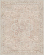 GENIMO 5x7 Area Rugs for Living Room, Machine Washable Rug, Non Slip Indoor Vintage Rug, Low Pile Lightweight Chenille Print Carpet for Bedroom Dining Room Home Office, Light Pink